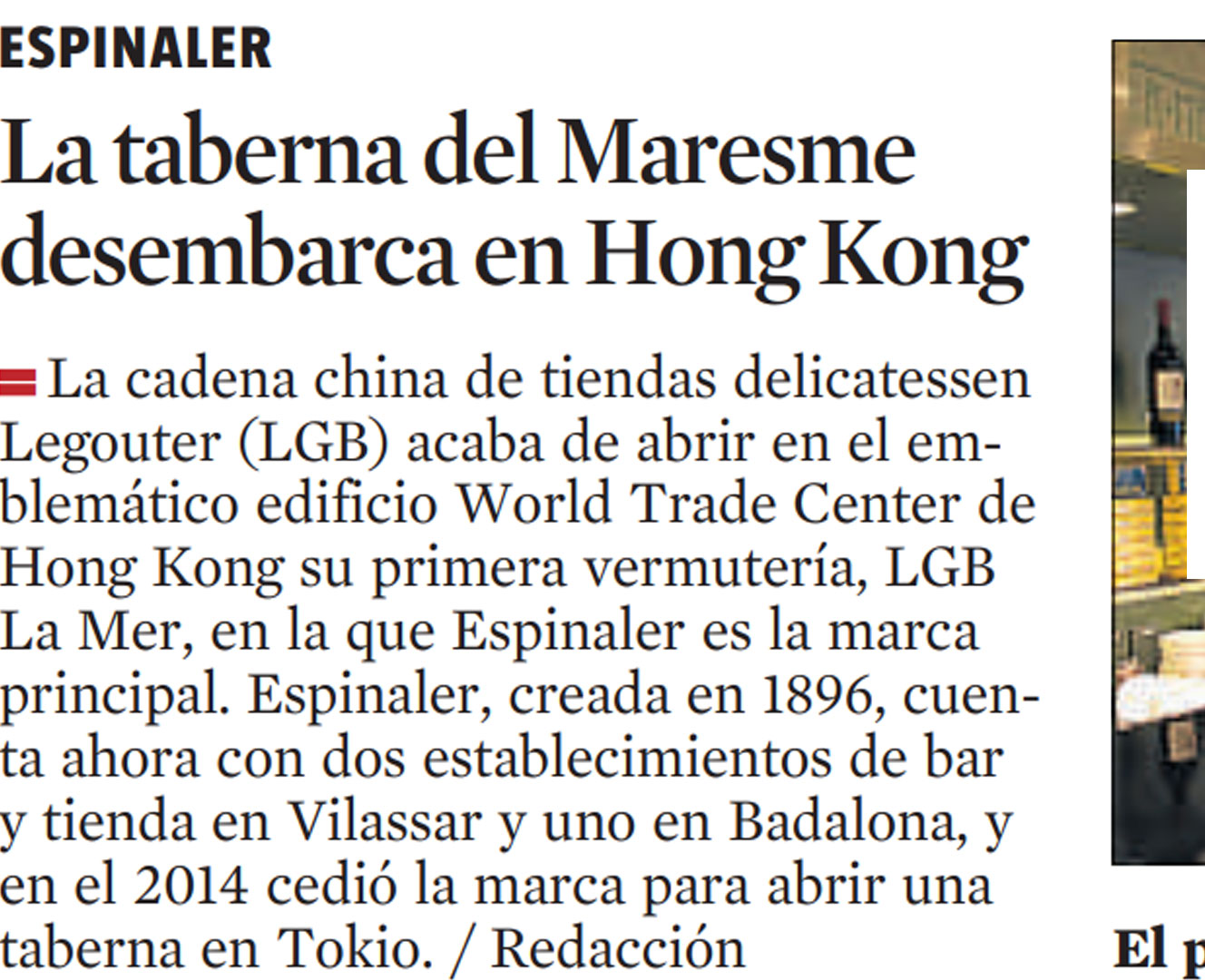 La taberna del Maresme de Espinaler desembarca en Hong Kong